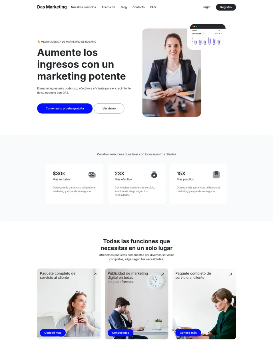 Captura de pantalla de una landing page